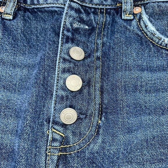 We The Free Denim Mini Skirt Button Fly Distressed Blue Womens Size 29 - Picture 2 of 4